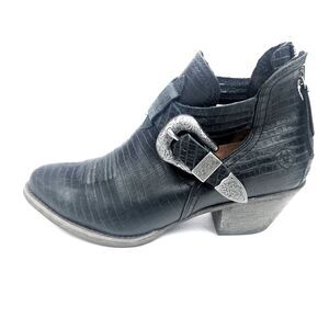 Ariat Dulce Leather Western Ankle Boot Black w/ Buckles and Cutouts Size 9.5B